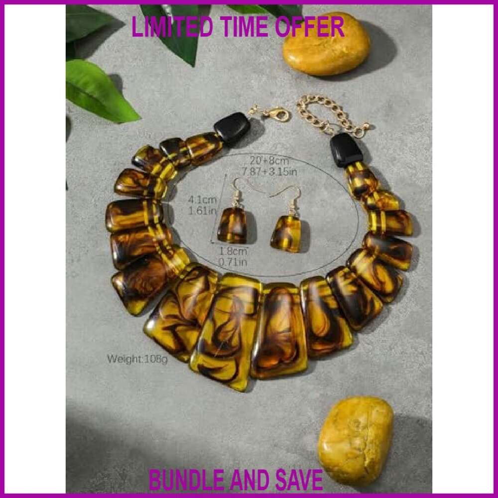 Chunky Statement Necklace Set Tortoise Shell Acry… - image 8